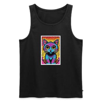 Chat mignon Pop Art Art moderne - Débardeur bio Premium Homme - noir - Devant - AI Model Male 178 light (178cm)