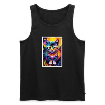 Chat mignon Pop Art Art moderne - Débardeur bio Premium Homme - noir - Devant - AI Model Male 178 light (178cm)