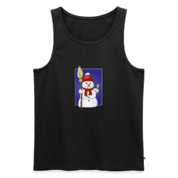 Bonhomme de neige joyeux avec chapeau rouge, écharpe et balai - Débardeur bio Premium Homme - noir - Devant - AI Model Male 178 light (178cm)