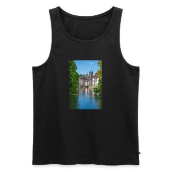 Paysage urbain d’Esslingen am Neckar depuis Agnesbrücke - Débardeur bio Premium Homme - noir - Devant - AI Model Male 178 light (178cm)