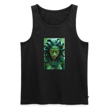 Medusa, snake-haired woman, glowing eyes, surround - Men's Premium Organic Tank Top - black - Front - AI Model Male 178 light (178cm)