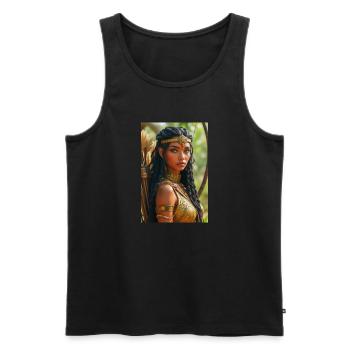 Neith, gepanzerte Kriegergöttin, hält einen Bogen in der Hand - Männer Premium Bio Tank Top - Schwarz - Vorne - AI Model Male 178 light (178cm)