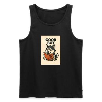 Good Boy mit dem lesenden Husky-Welpen - Männer Premium Bio Tank Top - Schwarz - Vorne - AI Model Male 178 light (178cm)