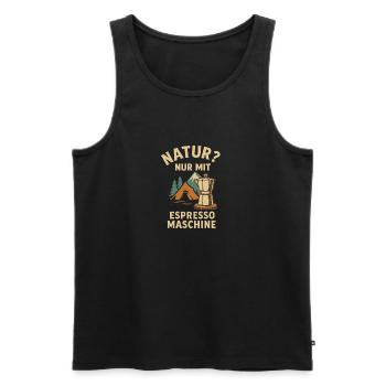 Camping mit Kaffee – Natur nur mit Espresso Maschi - Männer Premium Bio Tank Top - Schwarz - Vorne - AI Model Male 178 light (178cm)