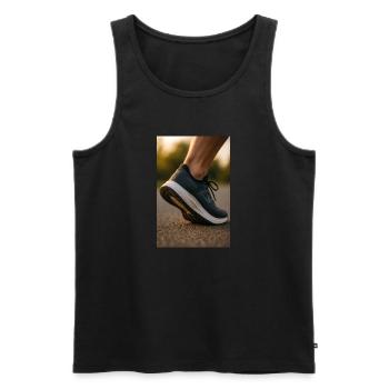 Laufen - Mittlerer Schritt - Männer Premium Bio Tank Top - Schwarz - Vorne - Michal (187cm)