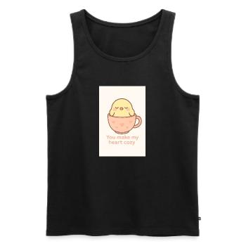 Kawaii Cute Bird in Teacup – Pastel Animal - Men's Premium Organic Tank Top - black - Front - AI Model Male 178 light (178cm)