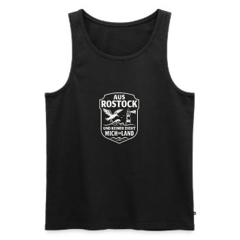 Aus Rostock – Und keiner zieht mich an Land | Möwe - Männer Premium Bio Tank Top - Schwarz - Vorne - AI Model Male 178 light (178cm)