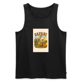 Paysage de savane avec lion, éléphant, girafe - Débardeur bio Premium Homme - noir - Devant - AI Model Male 178 light (178cm)