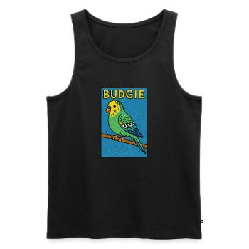 Budgie Cartoon - Weathered Look - Men's Premium Organic Tank Top - black - Front - Michal (187cm)