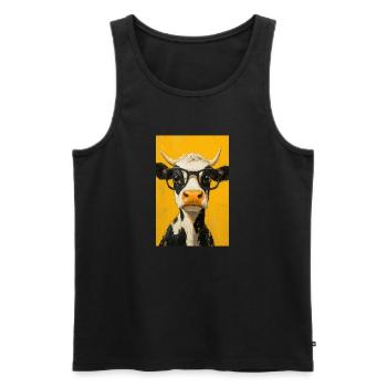 Vache fraîche avec des lunettes - Débardeur bio Premium Homme - noir - Devant - AI Model Male 178 light (178cm)