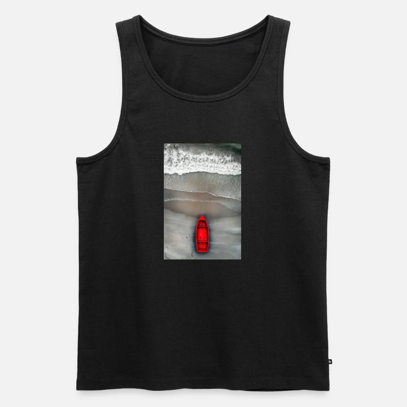Rotes Boot am Grauen Ufer - Männer Premium Bio Tank Top - Schwarz