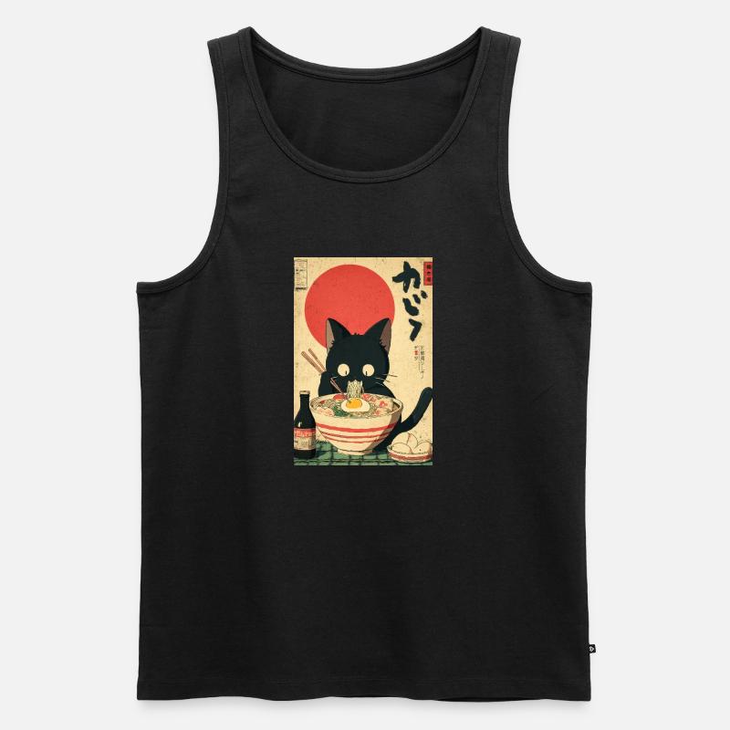 Ramen Katze Retro Poster - Männer Premium Bio Tank Top - Schwarz