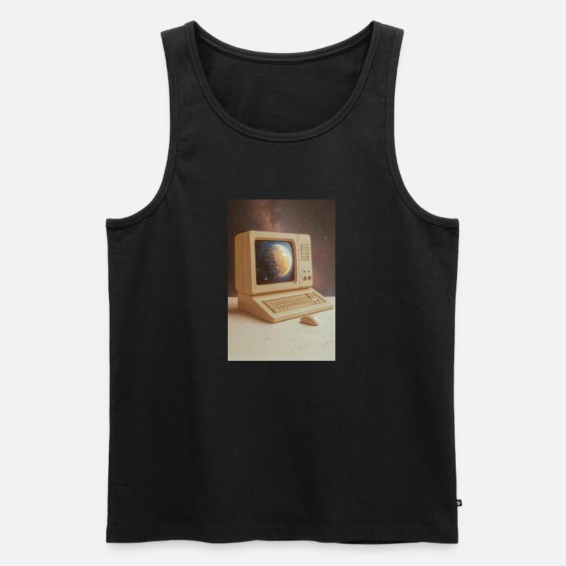 Retro-Computer trifft Weltraum - Männer Premium Bio Tank Top - Schwarz