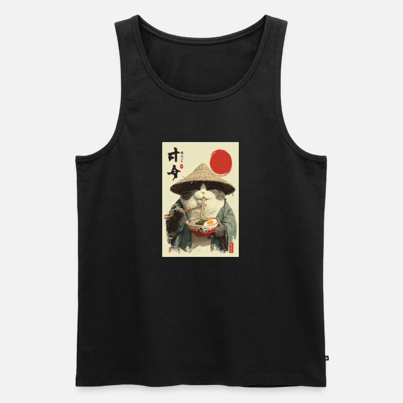 Chat samouraï mangeant des ramen - Débardeur bio Premium Homme - noir