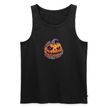 Gruseliger Halloween Kürbis - Männer Premium Bio Tank Top - Schwarz - Vorne - Michal (187cm)