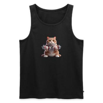 Sport Motiv - Katze mit Gewichten - Männer Premium Bio Tank Top - Schwarz - Vorne - Michal (187cm)