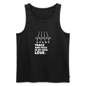 I love athletics - Men's Premium Organic Tank Top - black - Front - AI Model Male 178 light (178cm)