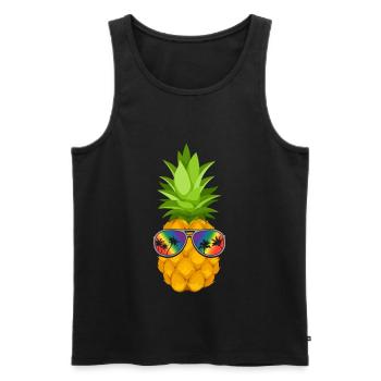 Blume Ananas mit Sonnenbrille Hawaii - Männer Premium Bio Tank Top - Schwarz - Vorne - AI Model Male 178 light (178cm)