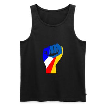 Drapeau Ukrainien et Français je soutien l'ukraine - Débardeur bio Premium Homme - noir - Devant - AI Model Male 178 light (178cm)
