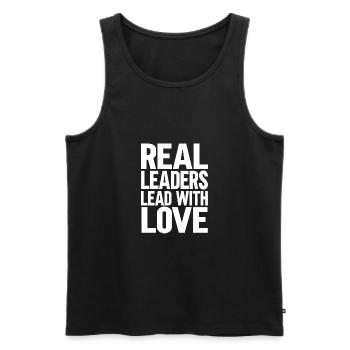 Les vrais leaders dirigent avec amour - Débardeur bio Premium Homme - noir - Devant - Michal (187cm)