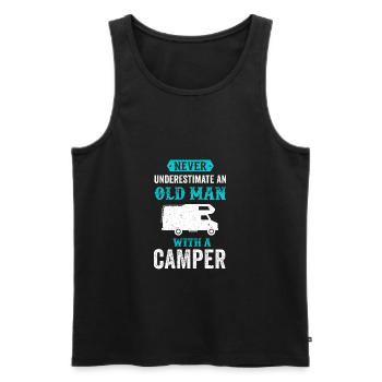 Camping-car Funny Camping chemise cadeau Vintage - Débardeur bio Premium Homme - noir - Devant - AI Model Male 178 light (178cm)