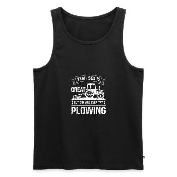 Ja, Sex ist toll, aber hast du schon mal gepflügt? - Männer Premium Bio Tank Top - Schwarz - Vorne - AI Model Male 178 light (178cm)