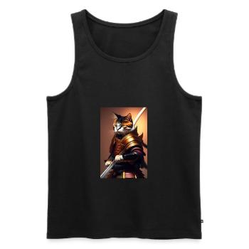 Samurai cat ready to fight with katana - Men's Premium Organic Tank Top - black - Front - Michal (187cm)