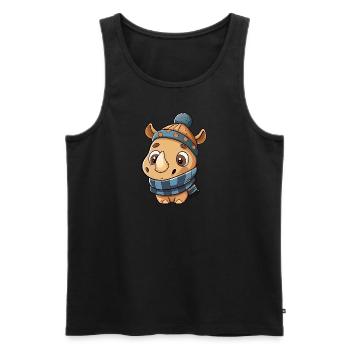Niedliches Nashorn mit Schal und Pudelmütze. - Männer Premium Bio Tank Top - Schwarz - Vorne - AI Model Male 178 light (178cm)