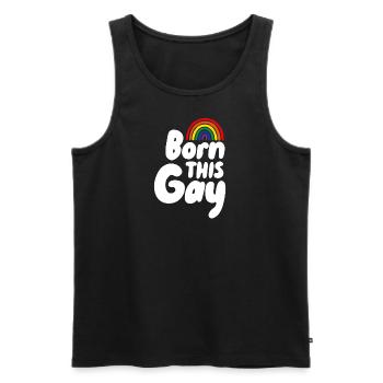 Né ce gay - Débardeur bio Premium Homme - noir - Devant - AI Model Male 178 light (178cm)