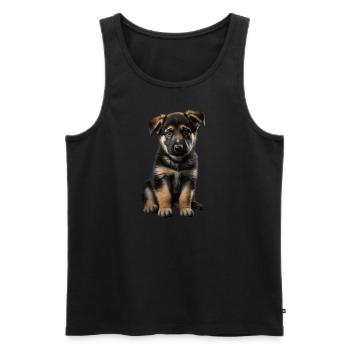 Chiot berger allemand - Débardeur bio Premium Homme - noir - Devant - AI Model Male 178 light (178cm)