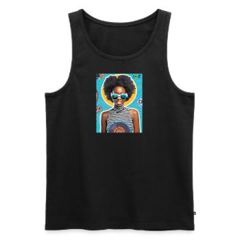 Funky Times - Men's Premium Organic Tank Top - black - Front - AI Model Male 178 light (178cm)