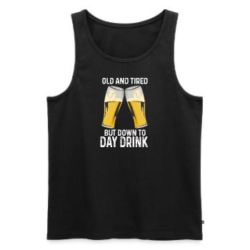 Alt und müde, aber tagesaktuelles Getränk - Männer Premium Bio Tank Top - Schwarz - Vorne - Michal (187cm)