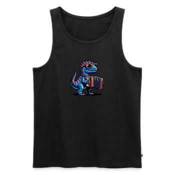 Dino Akkordeonist Mit Sonnenbrille - Männer Premium Bio Tank Top - Schwarz - Vorne - Michal (187cm)