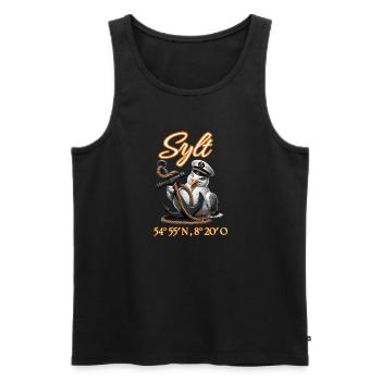 Sylt Seagull avec ancre et coordonnées GPS - Débardeur bio Premium Homme - noir - Devant - AI Model Male 178 light (178cm)