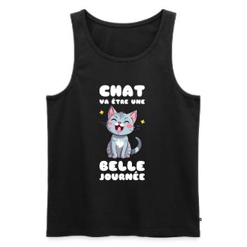Humour Chat Belle Journée - Débardeur bio Premium Homme - noir - Devant - Michal (187cm)