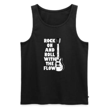 Rock On And Roll avec la guitare du groupe de rock Flow - Débardeur bio Premium Homme - noir - Devant - AI Model Male 178 light (178cm)