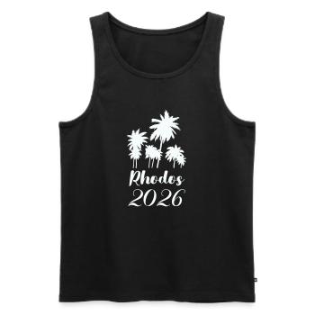 Rhodos Palmen 2026 - Männer Premium Bio Tank Top - Schwarz - Vorne - Michal (187cm)