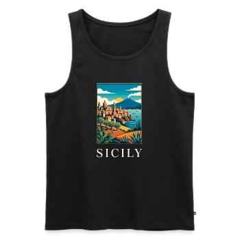 Sicilian Coastal Vista in Bold Colour Italy Travel - Men's Premium Organic Tank Top - black - Front - AI Model Male 178 light (178cm)