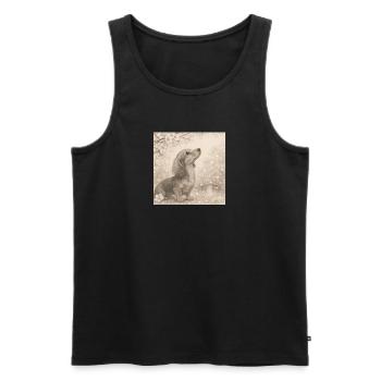Dachshund Cherry Blossom Pencil Motif Retro - Men's Premium Organic Tank Top - black - Front - Michal (187cm)