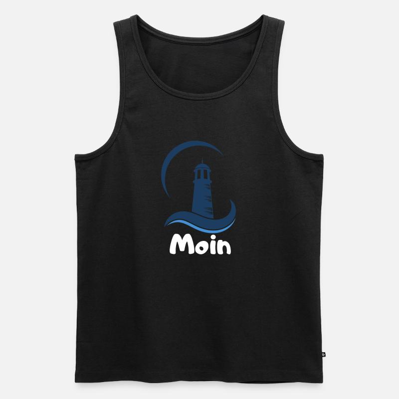 Moin mit Leuchtturm - Männer Premium Bio Tank Top - Schwarz