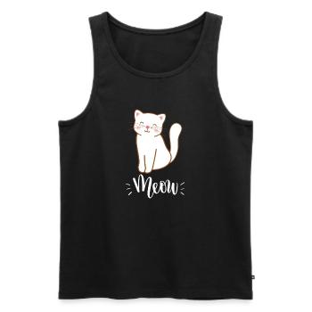 Chat souriant mignon Kawaii disant miaulement - Débardeur bio Premium Homme - noir - Devant - Michal (187cm)