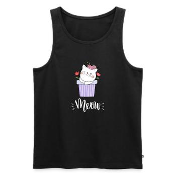 Niedliche Kawaii lustige Katze mit Blumen, die Miauen sagen - Männer Premium Bio Tank Top - Schwarz - Vorne - AI Model Male 178 light (178cm)