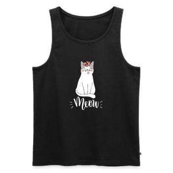 Niedliche Kawaii lustige Katze mit Blumen, die Miauen sagen - Männer Premium Bio Tank Top - Schwarz - Vorne - AI Model Male 178 light (178cm)