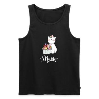 Niedliche Kawaii lustige Katze mit Blumen, die Miauen sagen - Männer Premium Bio Tank Top - Schwarz - Vorne - AI Model Male 178 light (178cm)
