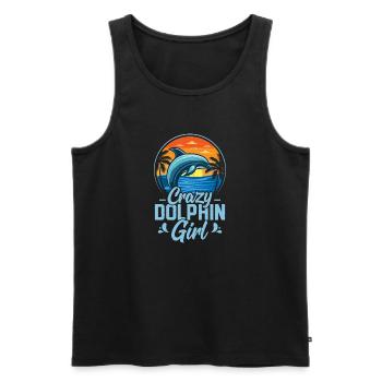 Crazy Dolphin Girl Marine Biology Beach Vacation - Men's Premium Organic Tank Top - black - Front - Michal (187cm)