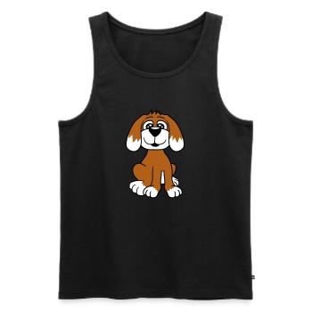 chien assis mignon petit chiot heureux animal de compagnie - Débardeur bio Premium Homme - noir - Devant - Michal (187cm)