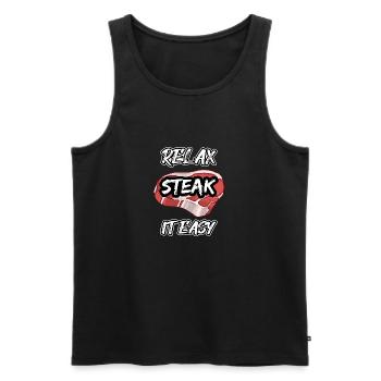 Relax steak it easy - Débardeur bio Premium Homme - noir - Devant - Michal (187cm)