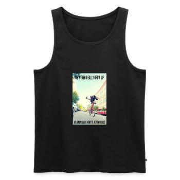 we never really grow up - Men's Premium Organic Tank Top - black - Front - Michal (187cm)