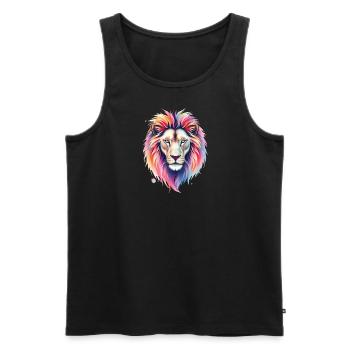 Farbexplosion Löwenkopf – Kunstvolles T-Shirt-Desi - Männer Premium Bio Tank Top - Schwarz - Vorne - Michal (187cm)