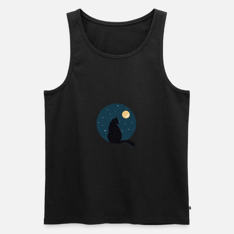 Chat noir devant la lune. - Débardeur bio Premium Homme - noir
